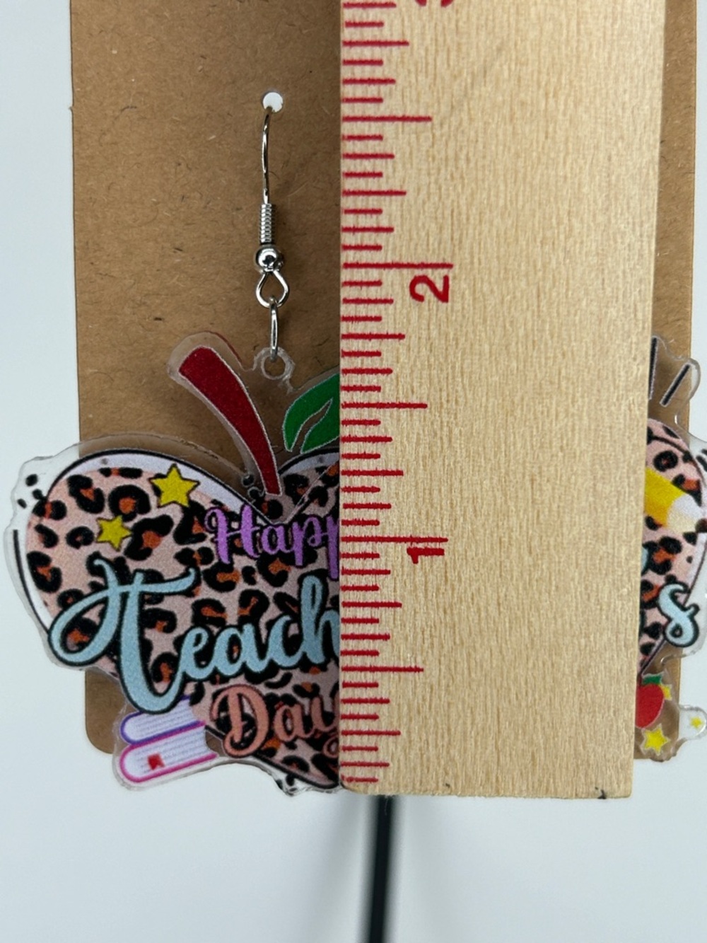 Happy Teacher's Day Leopard Apple Drop Earrings - Multicolor Fashion Jewelry - Picture 2 of 4